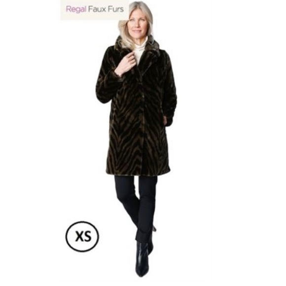 NWT - Regal, Faux Fur Printed Rabbit Long Coat. Size: XS. - Picture 2 of 12
